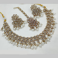 NAFJ Gold Plated Crystal Pearl And Beads Necklace Set