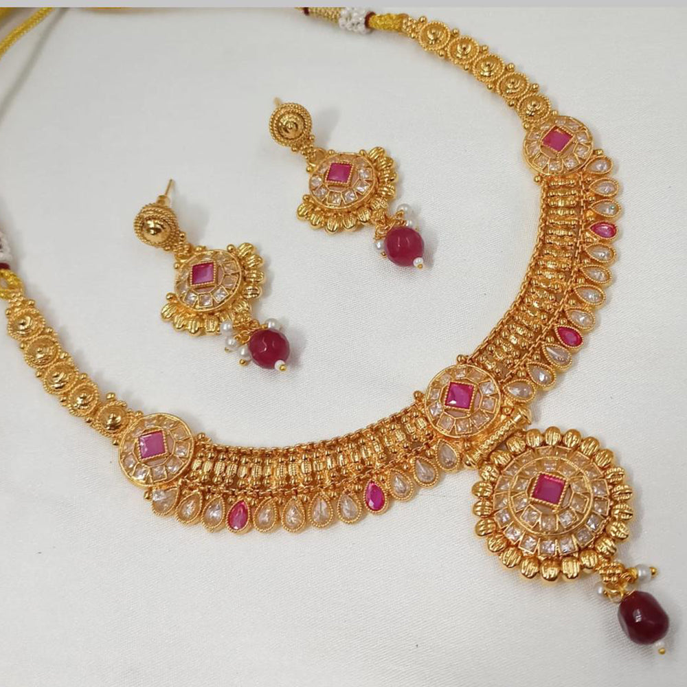 NAFJ Gold Plated Crystal Pearl And Beads Necklace Set