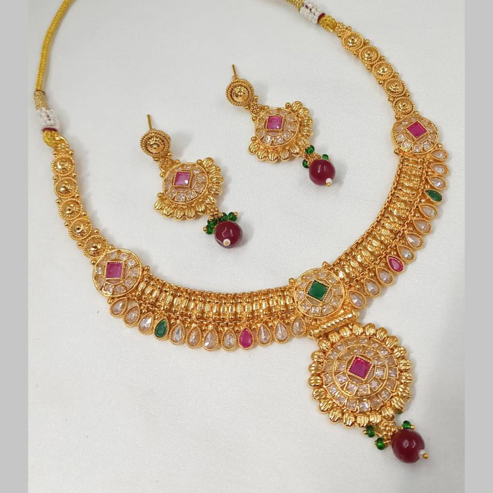 NAFJ Gold Plated Crystal Pearl And Beads Necklace Set