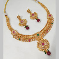 NAFJ Gold Plated Crystal Pearl And Beads Necklace Set