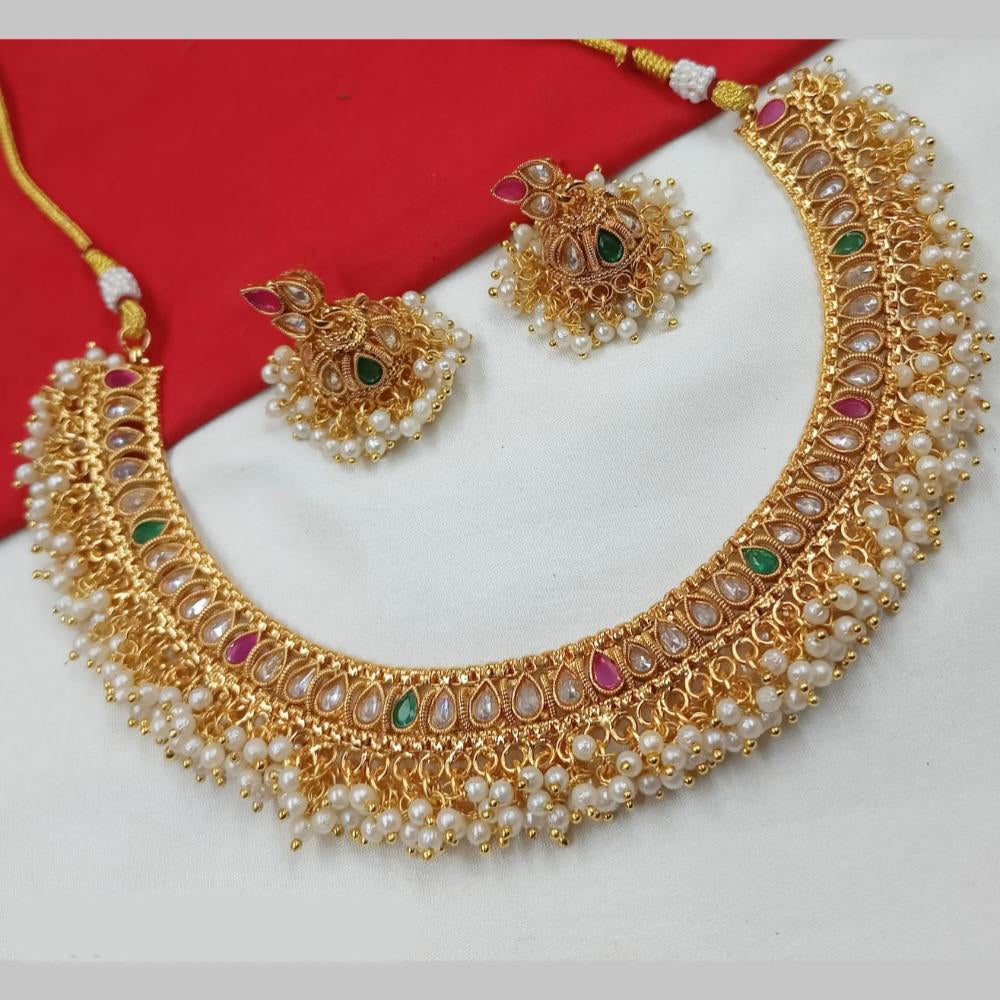 NAFJ Gold Plated Crystal And Pearl Necklace Set