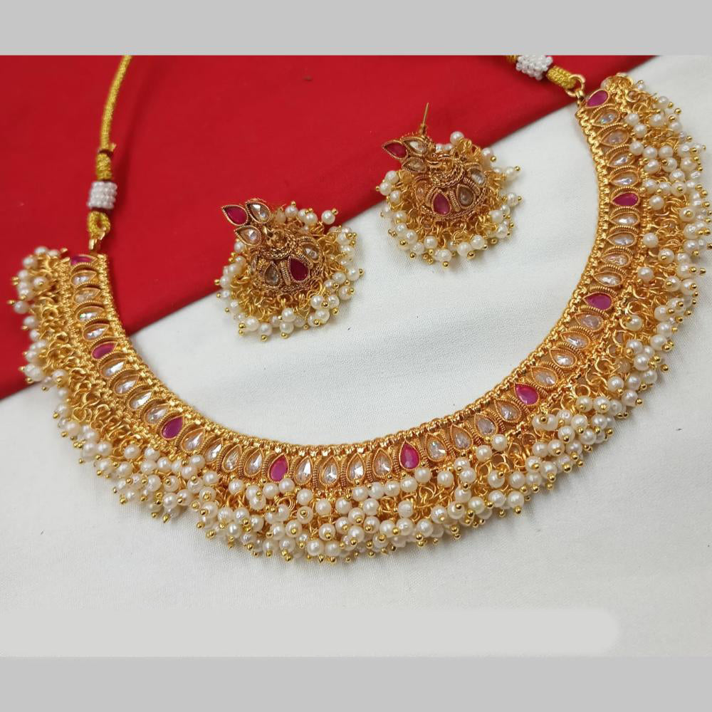 NAFJ Gold Plated Crystal And Pearl Necklace Set