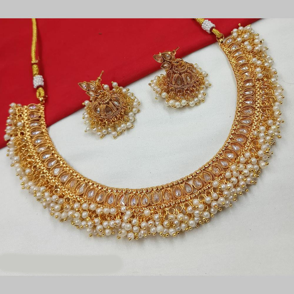 NAFJ Gold Plated Crystal And Pearl Necklace Set