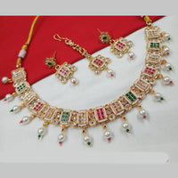 NAFJ Gold Plated Crystal And Pearl Necklace Set 