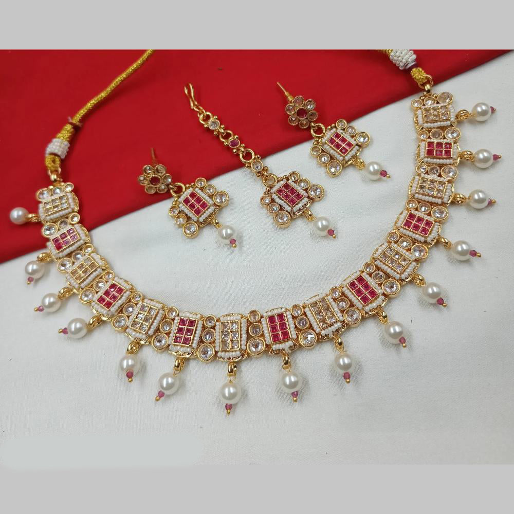 NAFJ Gold Plated Crystal And Pearl Necklace Set