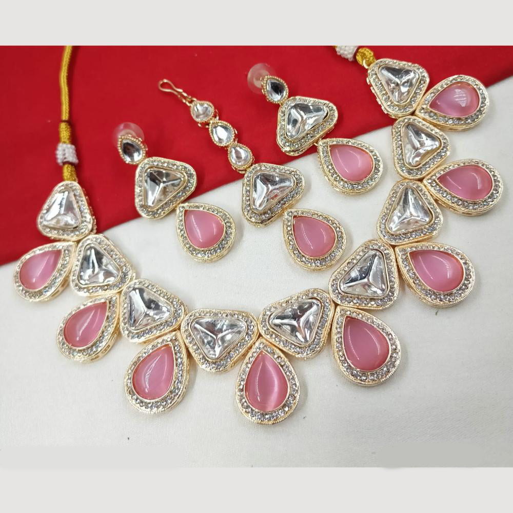 NAFJ Gold Plated Kundan And Austrian Stone Necklace Set