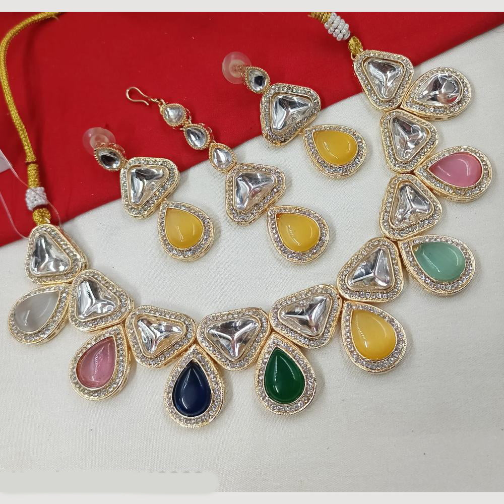 NAFJ Gold Plated Kundan And Austrian Stone Necklace Set