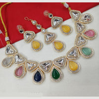 NAFJ Gold Plated Kundan And Austrian Stone Necklace Set