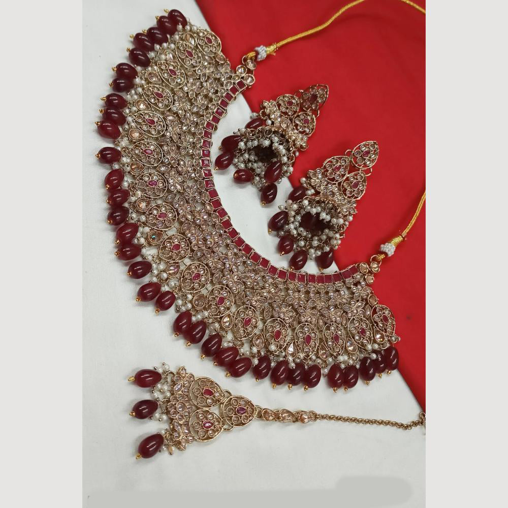 NAFJ Gold Plated Crystal Pearl And Beads Necklace Set