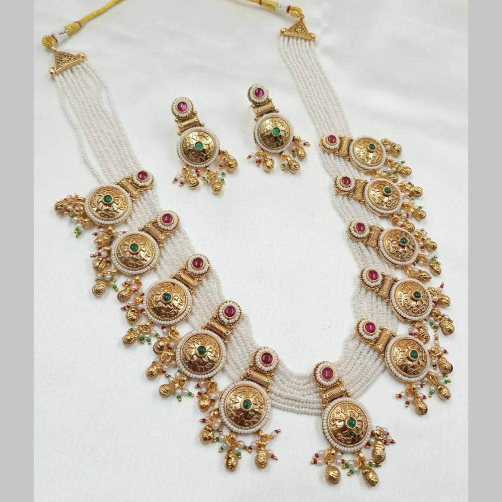 NAFJ Gold Plated Pota Stone And Pearl Necklace Set