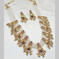 NAFJ Gold Plated Pota Stone And Pearl Necklace Set