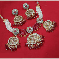 NAFJ Gold Plated Kundan And Pota Pearl Meenakari Necklace Set 