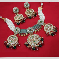 NAFJ Gold Plated Kundan And Pota Pearl Meenakari Necklace Set