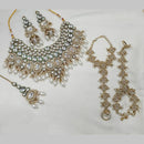 NAFJ Gold Plated Kundan Pearl And Beads Necklace Set