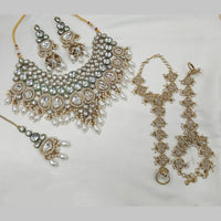 NAFJ Gold Plated Kundan Pearl And Beads Necklace Set