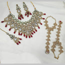 NAFJ Gold Plated Kundan Pearl And Beads Necklace Set
