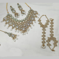 NAFJ Gold Plated Kundan Pearl And Beads Necklace Set