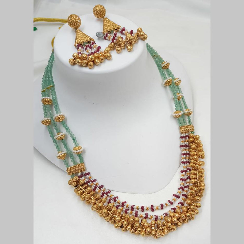 NAFJ Gold Plated Pearl Long Necklace Set