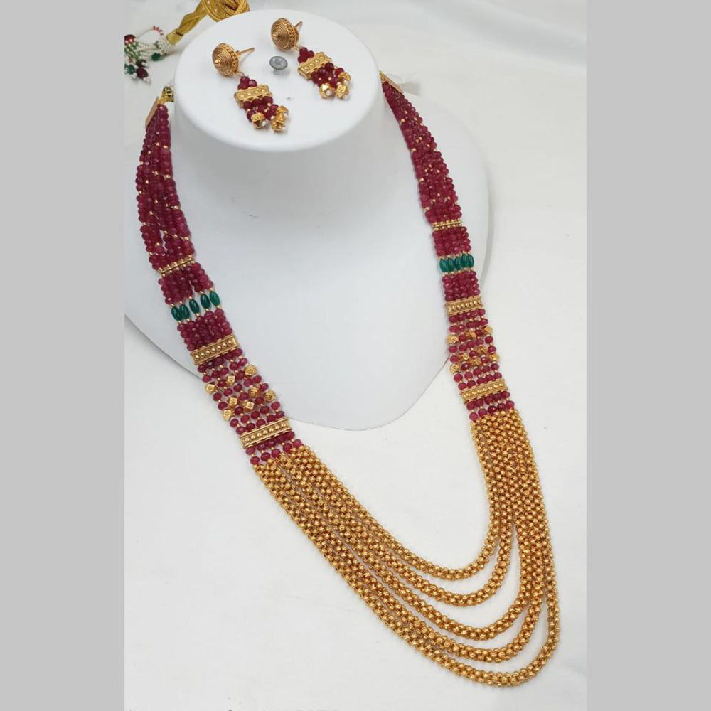 NAFJ Gold Plated Pearl Long Necklace Set