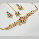 NAFJ Gold Plated Kundan And Pearl Choker Necklace Set