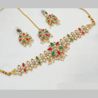 NAFJ Gold Plated Kundan And Pearl Choker Necklace Set