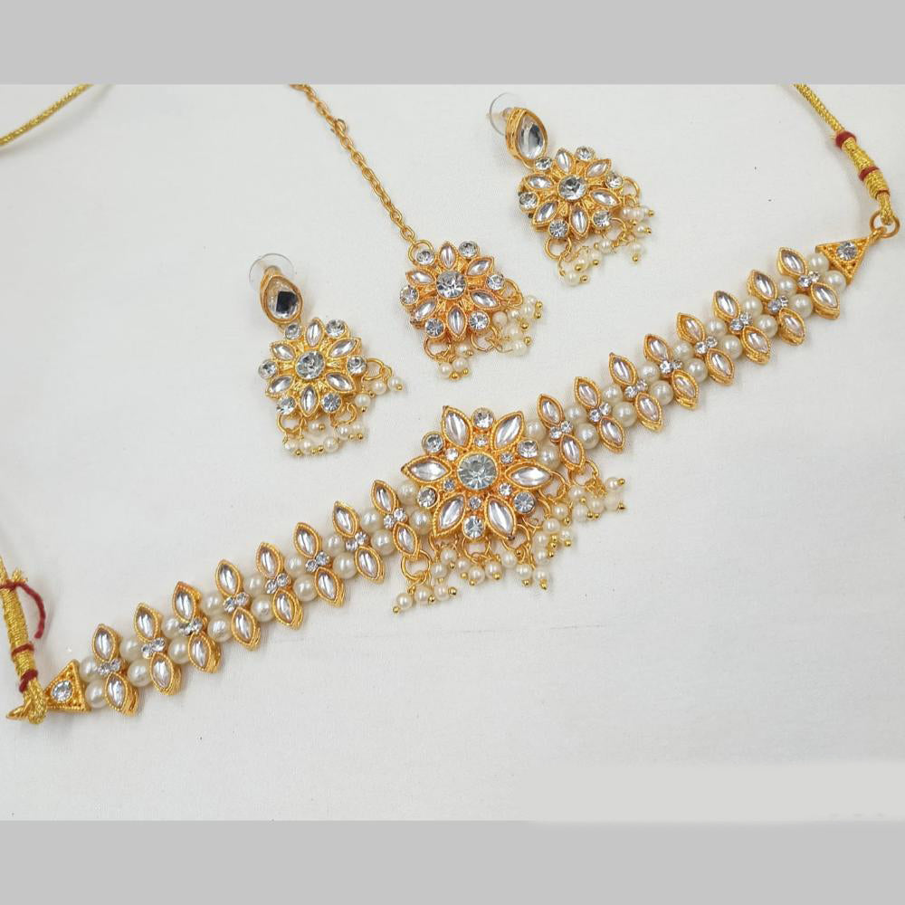 NAFJ Gold Plated Kundan And Pearl Choker Necklace Set