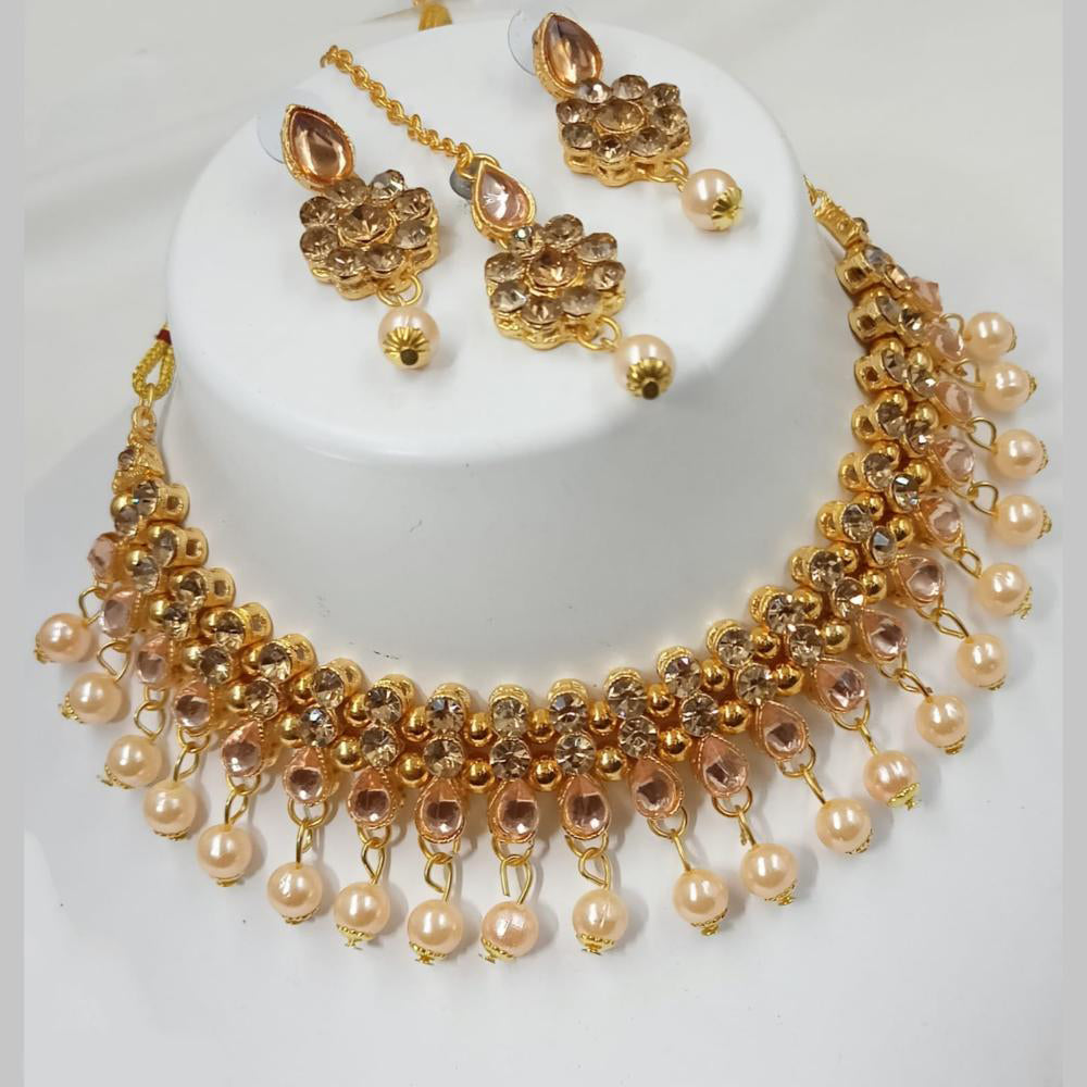 NAFJ Gold Plated Kundan And Pearl Choker Necklace Set