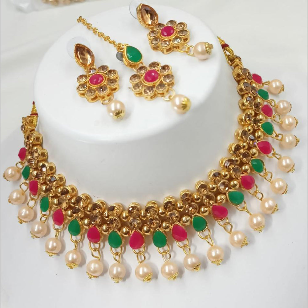 NAFJ Gold Plated Kundan And Pearl Choker Necklace Set