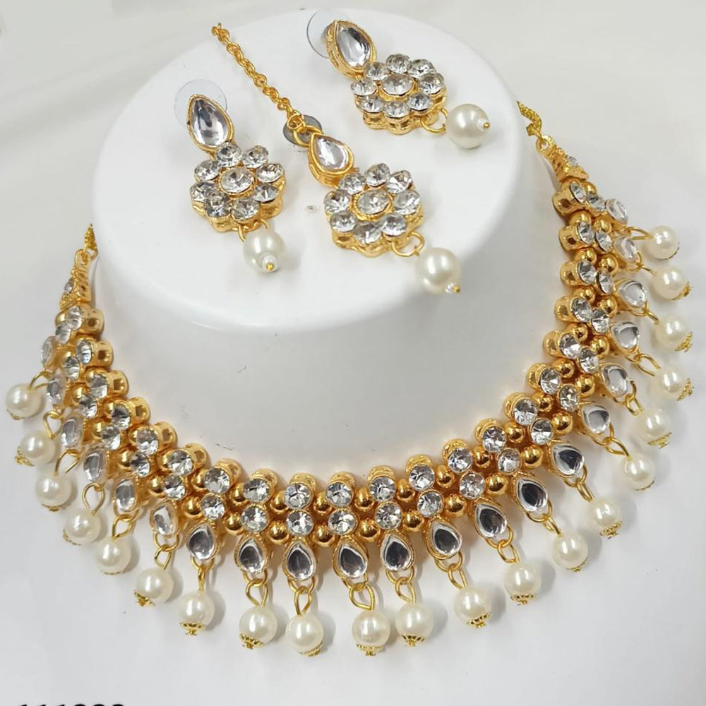 NAFJ Gold Plated Crystal And Pearl Choker Necklace Set