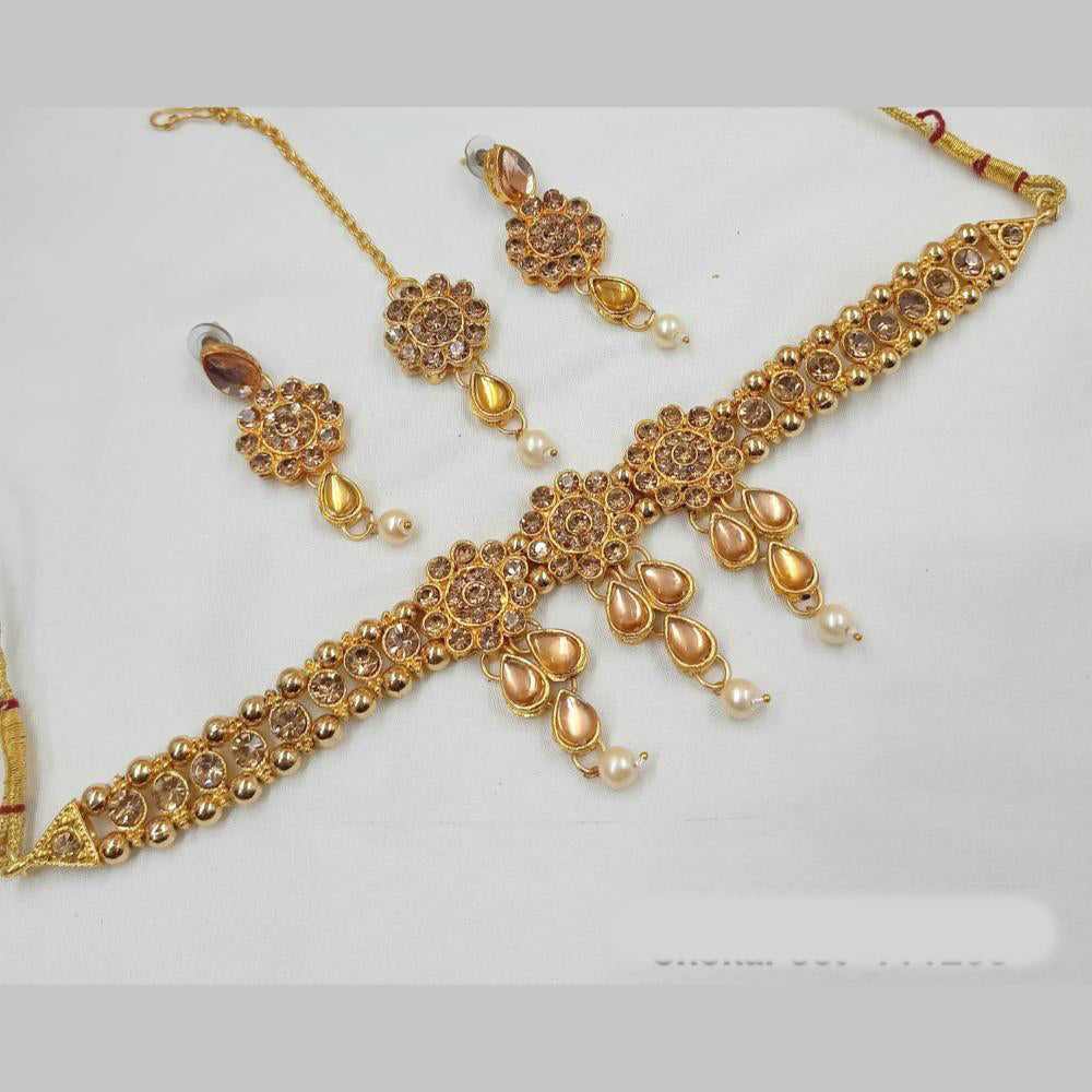 NAFJ Gold Plated Kundan And Pearl Choker Necklace Set