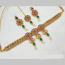 NAFJ Gold Plated Kundan And Pearl Choker Necklace Set