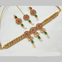 NAFJ Gold Plated Kundan And Pearl Choker Necklace Set