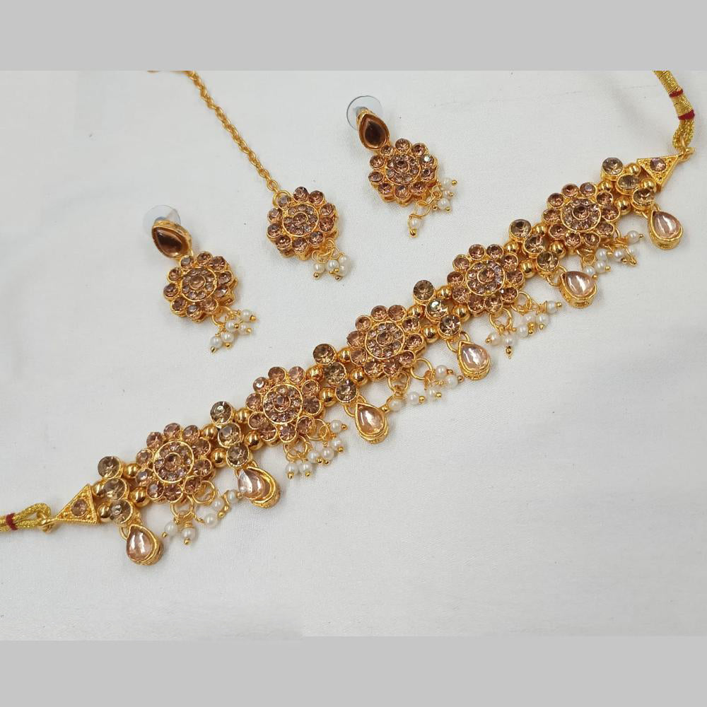 NAFJ Gold Plated Kundan And Pearl Choker Necklace Set