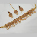 NAFJ Gold Plated Kundan And Pearl Choker Necklace Set 