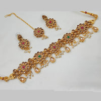 NAFJ Gold Plated Kundan And Pearl Choker Necklace Set