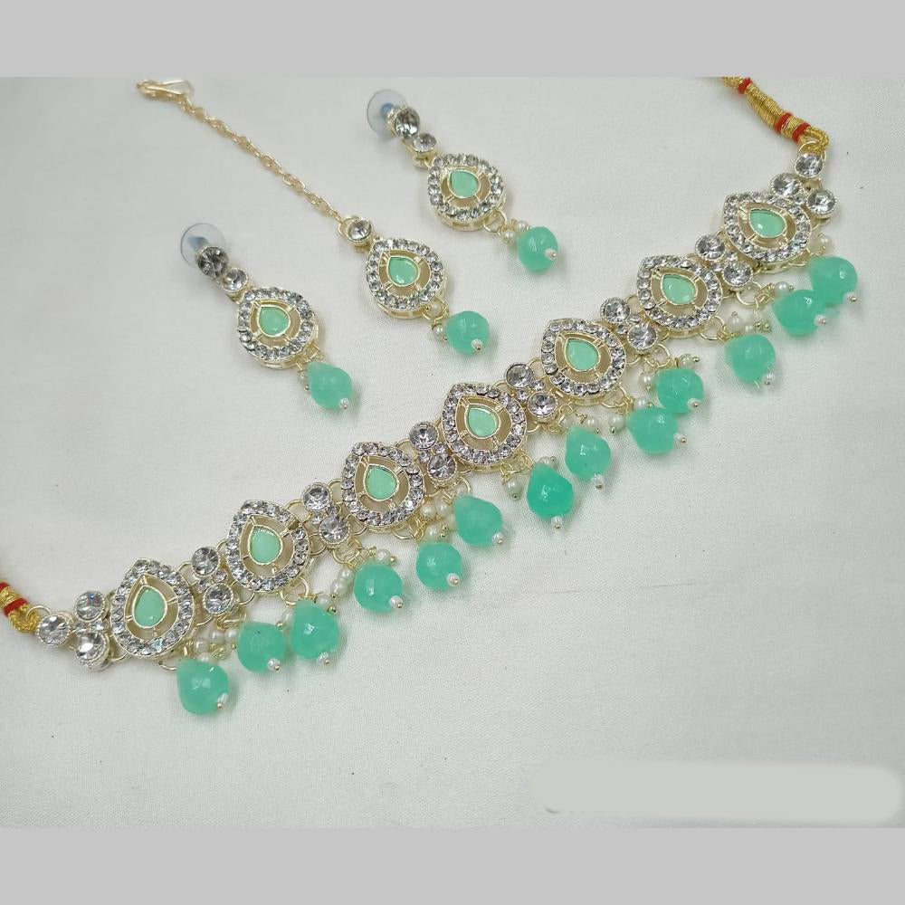 NAFJ Gold Plated Kundan And Austrian Pearl Choker Necklace Set 