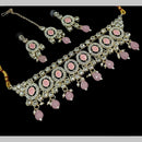 NAFJ Gold Plated Kundan And Austrian Pearl Choker Necklace Set