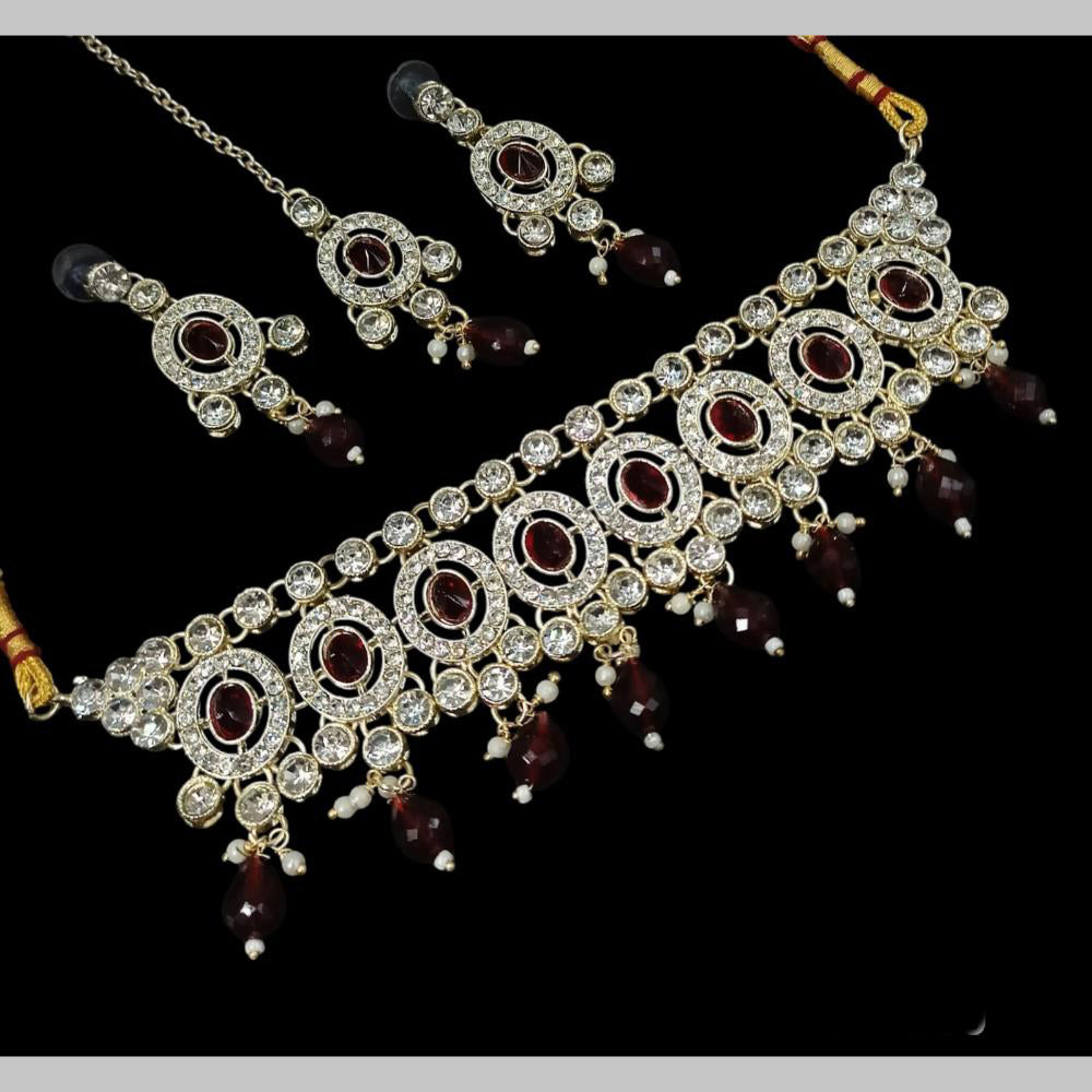 NAFJ Gold Plated Kundan And Austrian Pearl Choker Necklace Set