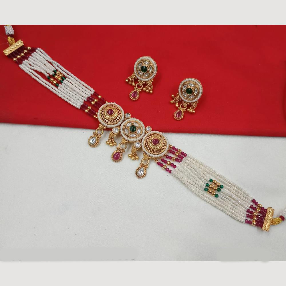 NAFJ Gold Plated Pota And Pearl Choker Necklace Set