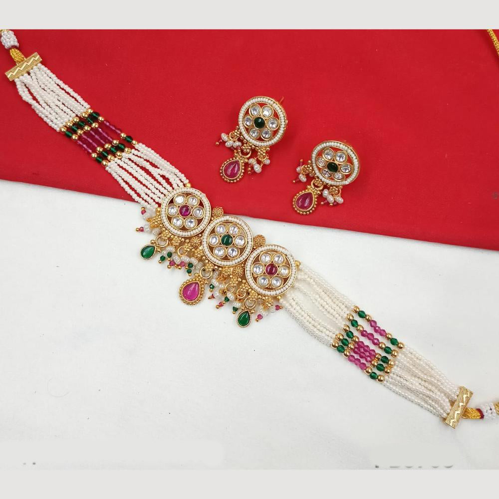 NAFJ Gold Plated Pota And Pearl Choker Necklace Set