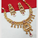 NAFJ Gold Plated Kundan And Pota Pearl Meenakari Necklace Set 