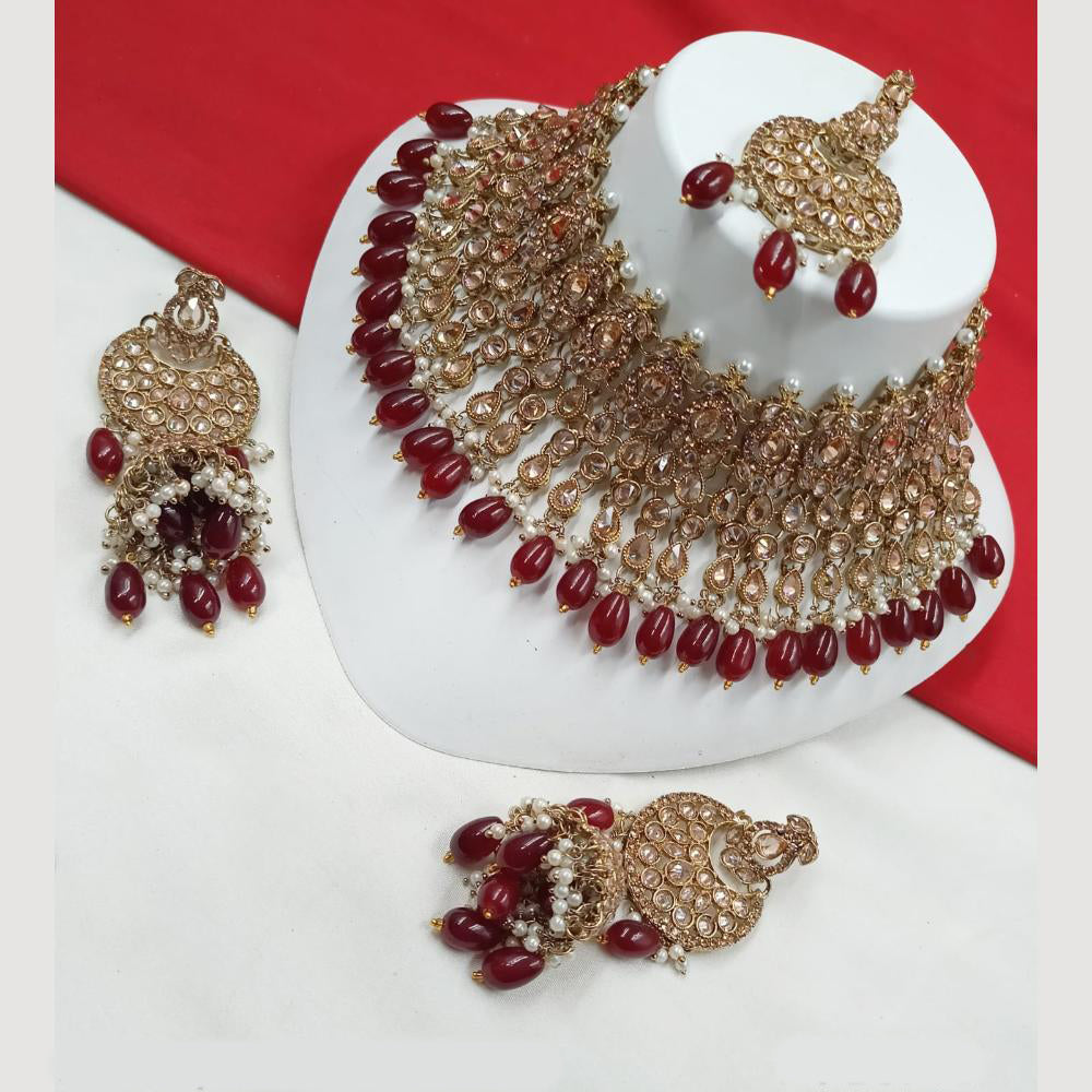 NAFJ Gold Plated Crystal Pearl And Beads Necklace Set