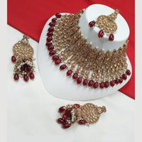 NAFJ Gold Plated Crystal Pearl And Beads Necklace Set