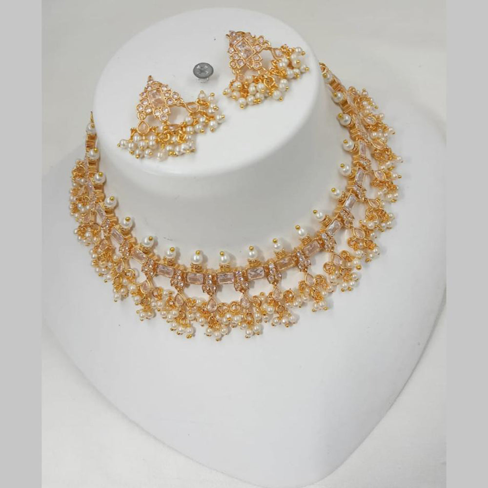 NAFJ Gold Plated Crystal And Pearl Choker Necklace Set