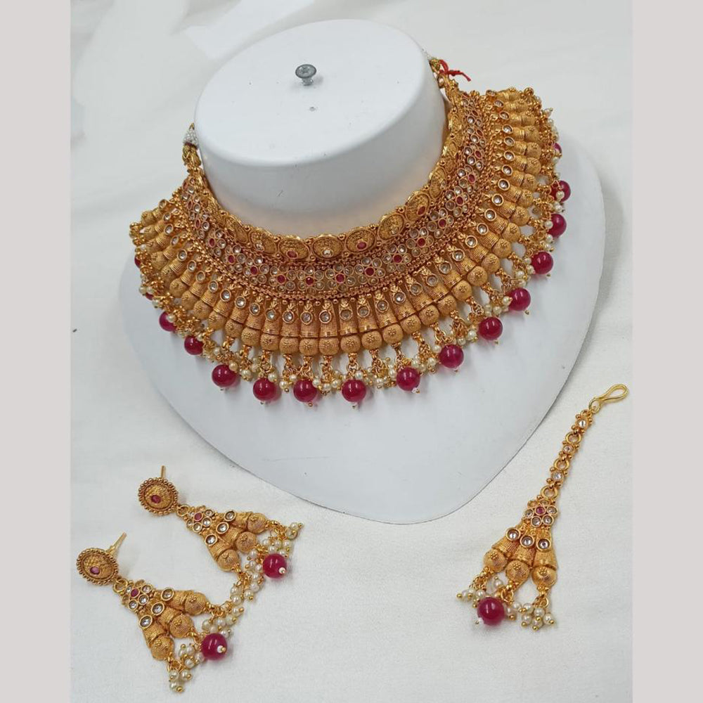 NAFJ Gold Plated Crystal Pearl And Beads Necklace Set