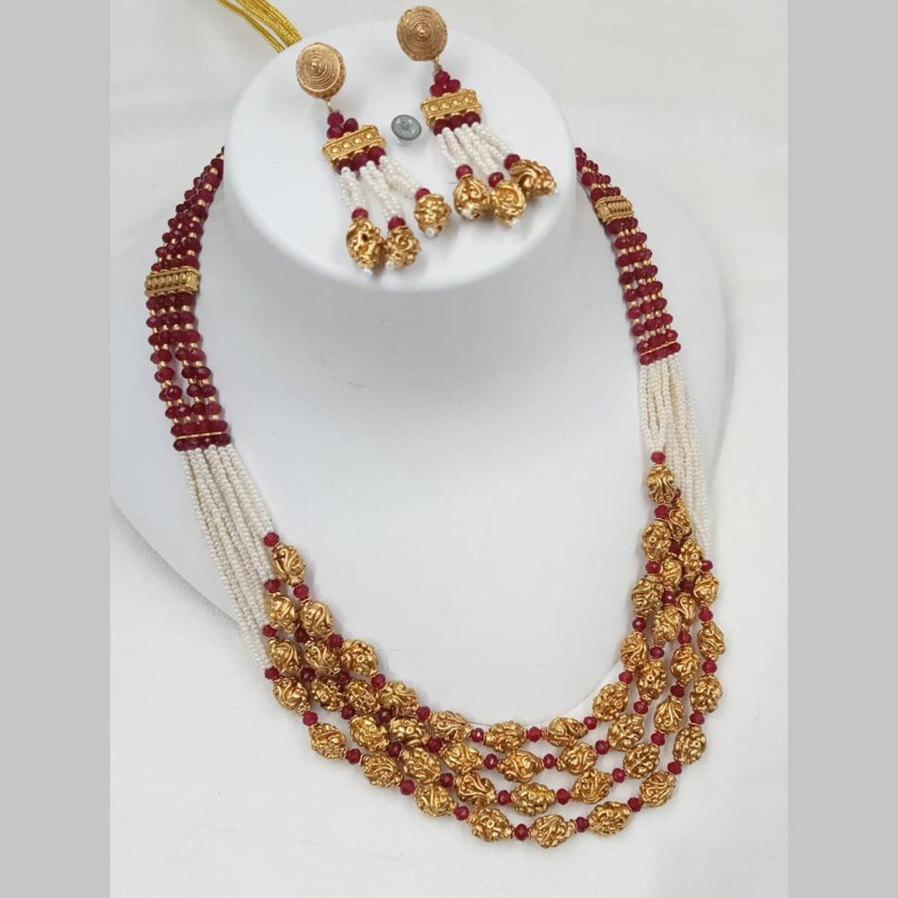 NAFJ Gold Plated Pearl Long Necklace Set