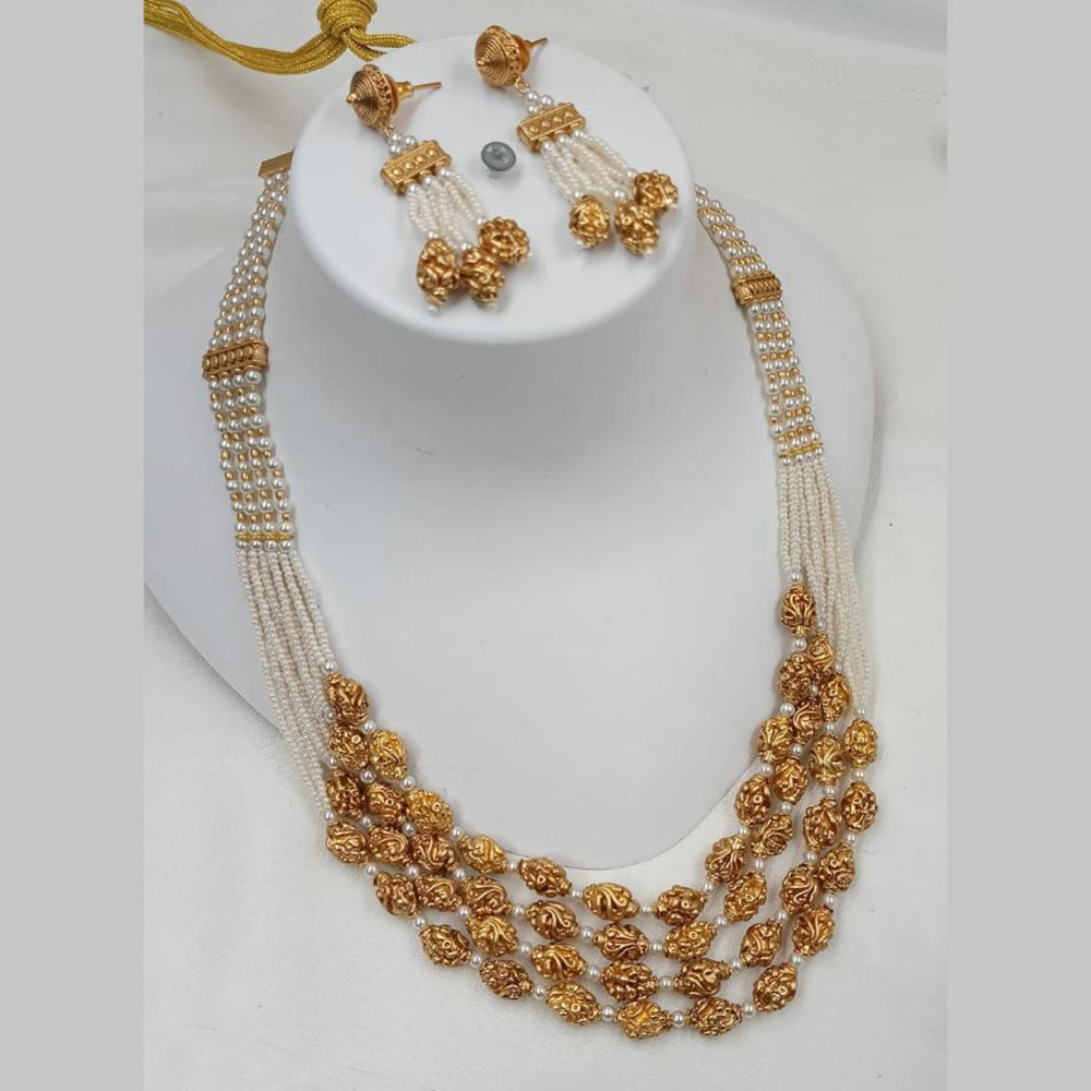 NAFJ Gold Plated Pearl Long Necklace Set