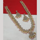 NAFJ Gold Plated Polki Kundan And Peal Beads Long Necklace Set 