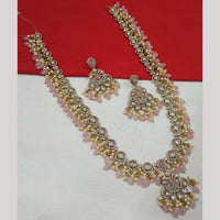 NAFJ Gold Plated Polki Kundan And Peal Beads Long Necklace Set 