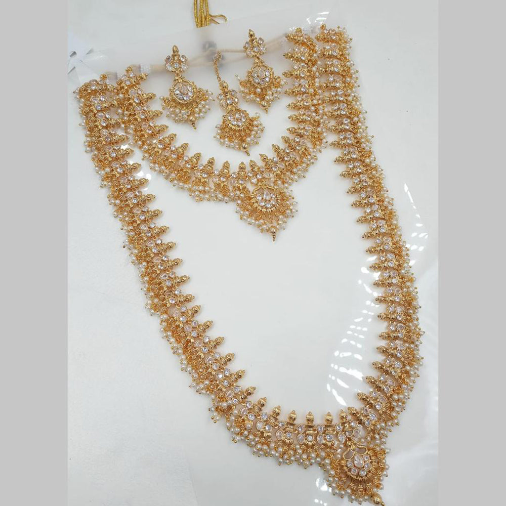 NAFJ Gold Plated Austrian Stone And Pearl Double Necklace Set